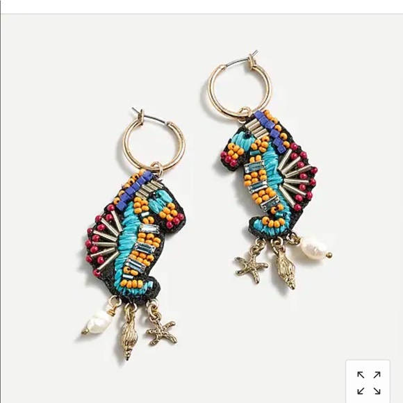 J Crew BEADED SEAHORSE STATEMENT EARRINGS Colorful - Picture 1 of 4